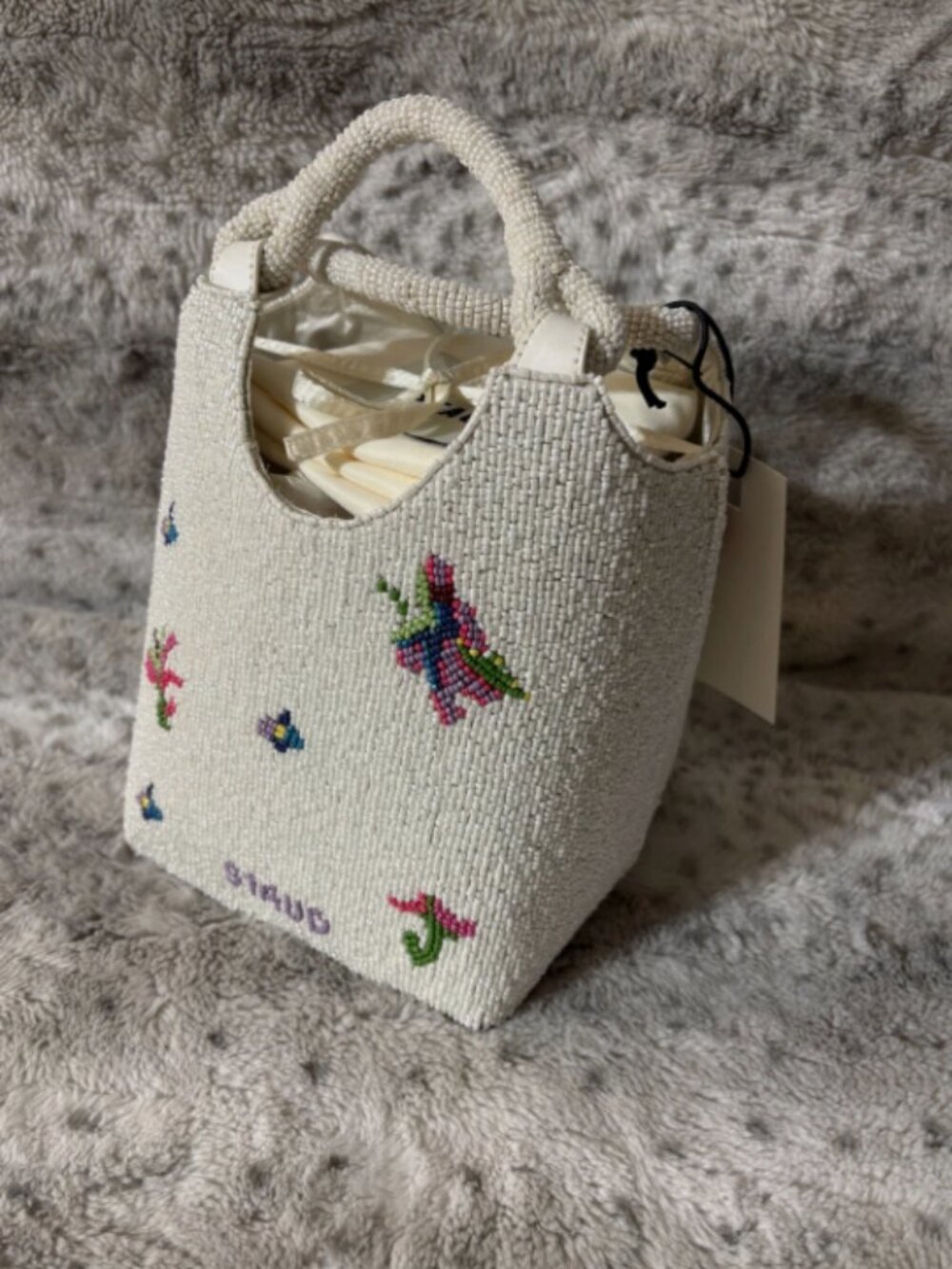 STAUD Beaded Cote FIRST BLOOM DAY Bag MSRP$395 Timeless Chic - Picture 7 of 16